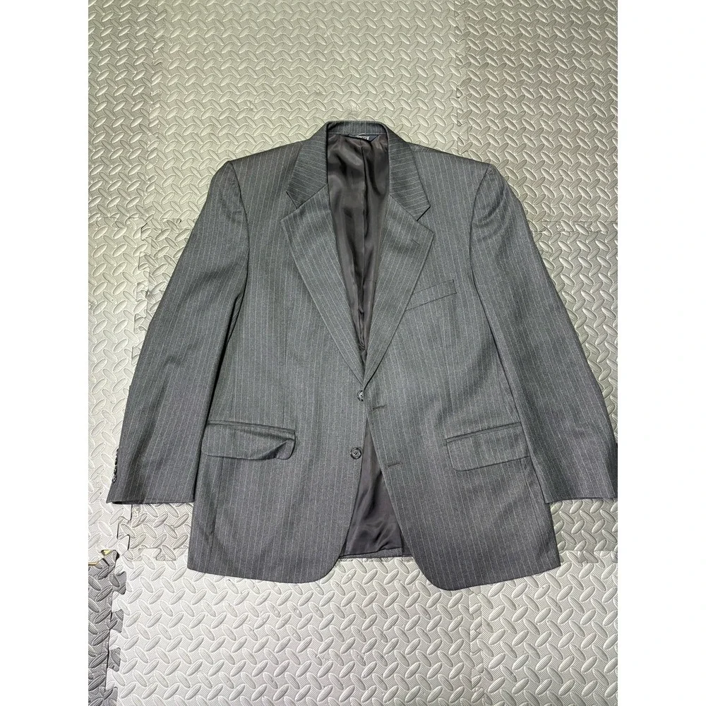 Vintage Burberrys Mens Grey Gray Striped Italian Wool Suit Blazer 36x28 Pants